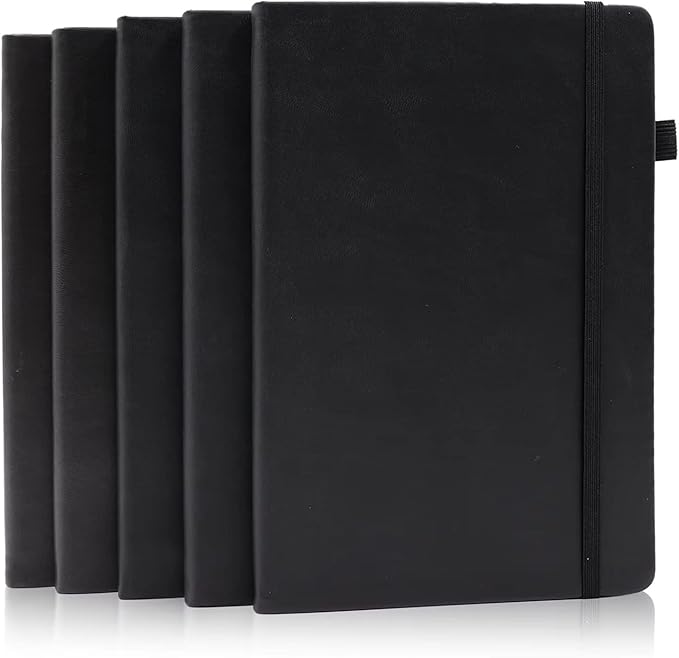 Deziliao 5 Pack Dotted Journal Notebooks with Pen Loop, Hardcover Notebook Journal for Work, 100Gsm Premium Thick Paper with Inner Pocket, Medium 5.7"x8.4", （Black）