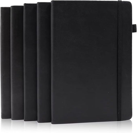 Deziliao 5 Pack Dotted Journal Notebooks with Pen Loop, Hardcover Notebook Journal for Work, 100Gsm Premium Thick Paper with Inner Pocket, Medium 5.7"x8.4", （Black）