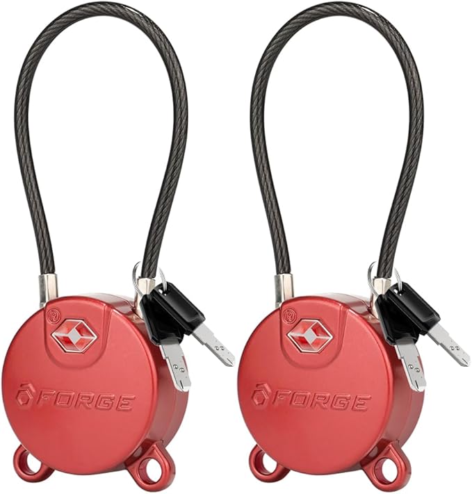 Forge TSA Approved Luggage Locks Ultra-Secure Dimple Key Cable Locks for Travel with Zinc Alloy Body- 2 Red Locks