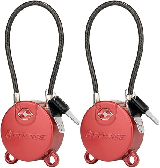 Forge TSA Approved Luggage Locks Ultra-Secure Dimple Key Cable Locks for Travel with Zinc Alloy Body- 2 Red Locks