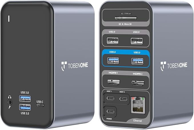 USB C Docking Station Dual Monitor for MacBook Pro, 15 in 2 USB C Laptop Docking Station Dual Monitor HDMI for MacBook Pro/Air with 2 4K HDMI Display, 6 USB A,USB C, SD&Micro SD,LAN, 87W PD 3.0