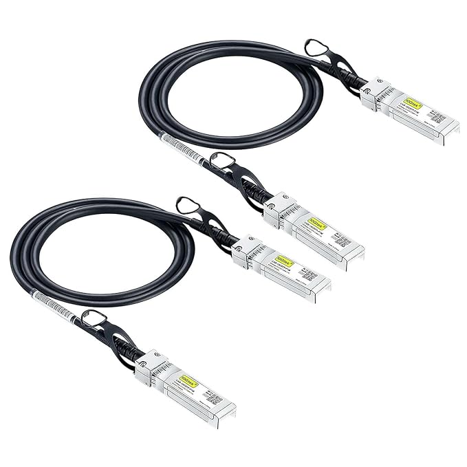 10Gtek 10G SFP+ DAC Twinax Cable, SFP+ to SFP+ Direct Attach Copper Passive for Cisco SFP-H10GB-CU0.65M, Ubiquiti UniFi, Meraki, Mikrotik, Netgear, D-Link, TP-Link and More, 0.65-Meter(2.1ft), 2-Pack