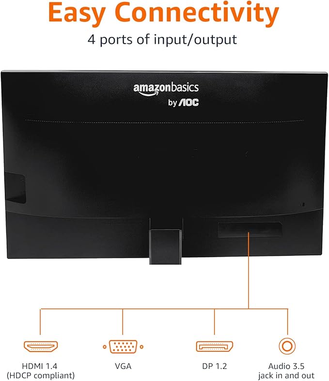 Amazon Basics 24-inch IPS Monitor 75 Hz Powered with AOC Technology FHD 1080P HDMI, Display Port and VGA Input VESA Compatible Built-in Speakers for Office and Home, Black