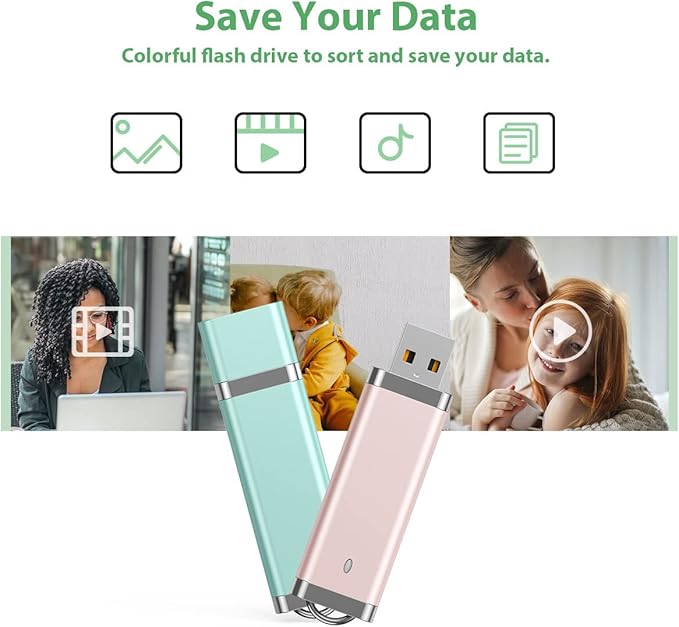 Aiibe 5 Pack 16GB 16G USB 2.0 Flash Drive Bright Thumb Drives Data Storage Memory Stick Portable Pen Jump Drives (16GB, 5 Mixed Colors: Blue Green Yellow Pink Purple)