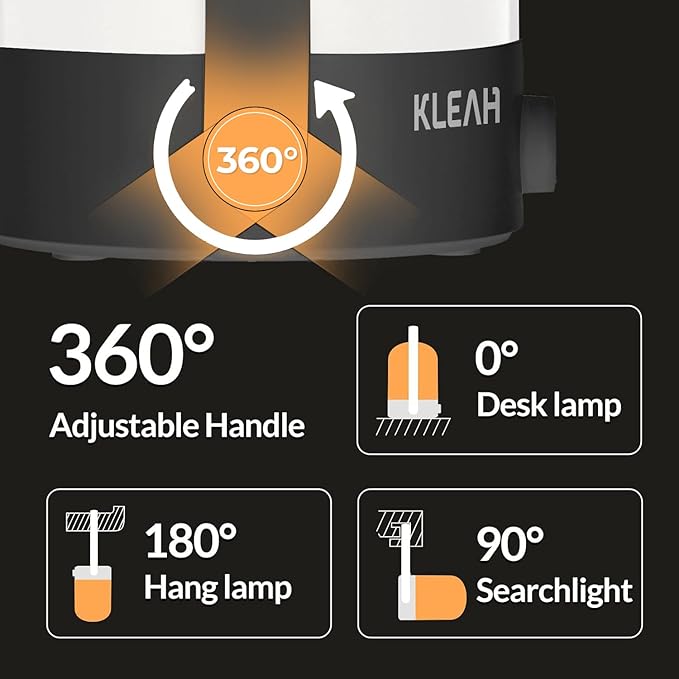 KLEAH Portable Cordless Lantern Table Lamp, 360° Portable Handle, Stepless Dimmer, Powerful Long-Lasting 50hrs, Rechargeable LED Lantern for Camping Bedroom Party, Black