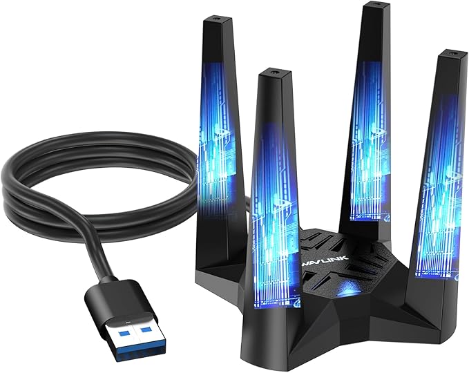 WAVLINK WiFi 6E USB Adapter for Desktop PC, AX5400 WiFi Adapter Triple Band Wireless Network Adapter with 2.4GHz/5GHz/6GHz High Gain Antennas, MU-MIMO, OFDMA, WPA3, Supports Windows 10/11 Only