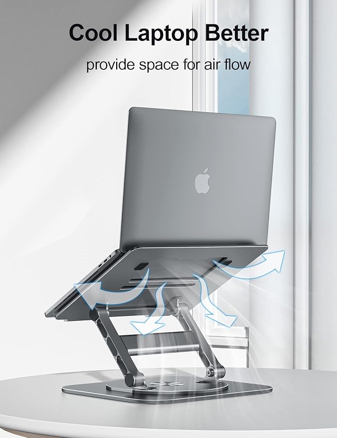 Laptop Stand, 360 Swivel Aluminum Computer Stand Ergonomic Laptop Riser Notebook Holder Compatible with 17 inch MacBook Air Pro, Dell XPS, HP, Lenovo More Laptops,Grey