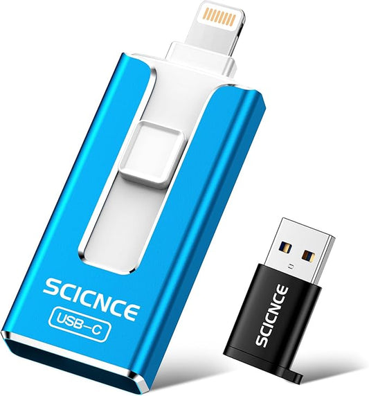 SCICNCE 512GB Flash Drive Intended for iPhone, USB Memory Stick Storage Backup for Photos Videos, Plug and Play No APP Required, Compatible with iPhone iPad Android and Computers (Bule)