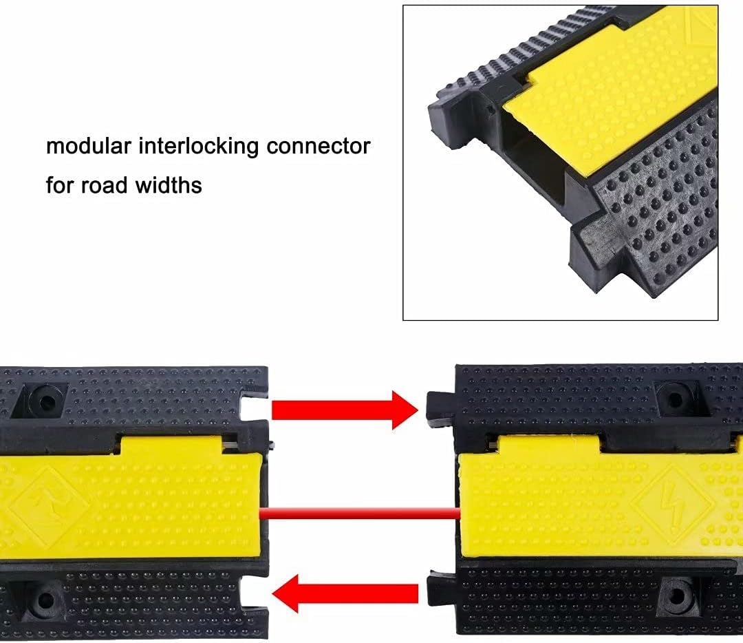 Rubber Cable Ramp Cord Cover Cable Protector Ramps Wire Hose Protective 1 Channel 22000Lbs Load Capacity Traffic Speed Bump for Asphalt Concrete Gravel Driveway Indoor Outdoor, 4 Pack