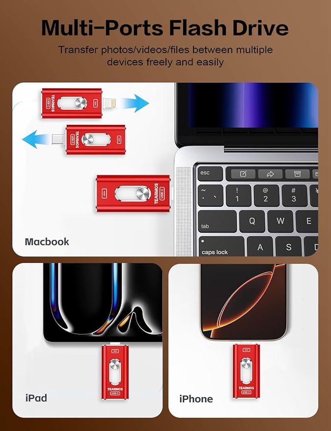 512GB Photo Stick for iPhone Flash Drive, Memory Stick Phone Storage for Photos and Videos Files Backup, Compatible with iPhone iPad Android PC, Plug & Play, No App Required (Red)