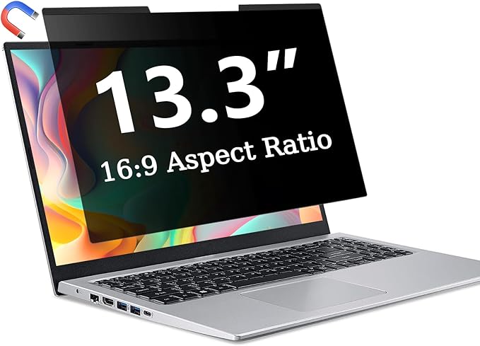 ZOEGAA Magnetic 13.3 Inch Laptop Privacy Screen Filter, for HP Dell Acer Asus Samsung Lenovo, Removable 16:9 Laptop Screen Privacy Shield, Anti Spy, Anti Glare, Blue Ray Reduction