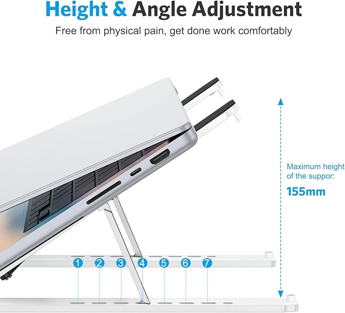OMOTON Portable Laptop Stand, Laptop Stand for Desk Ergonomic 7-Levels Angles Adjustable Computer Stand, ABS Laptop Riser Holder Compatible with All Laptops and iPad(10-15.6")