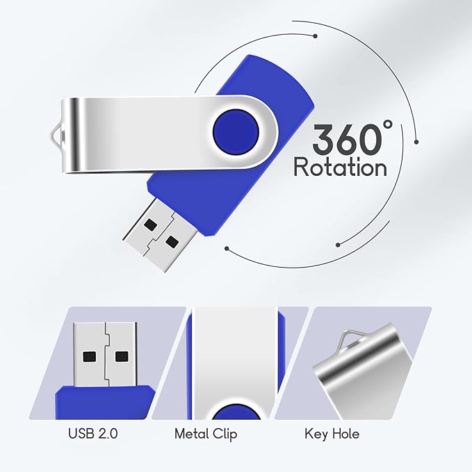16GB Flash Drive 10 Pack USB 2.0 Thumb Drive Swivel Memory Stick Jump Drive with LED Indicator/Lanyard/Label for Storage and Backup (16G, 10pcs, Navy Blue)