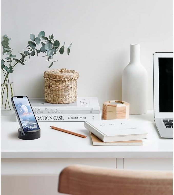 Marble Phone Stand for Desk, Cell Phone Holder for Kitchen Countertops, Office iPhone Stand-Cute Nightstand Accessories-Black Marquina(Matte-Finished)