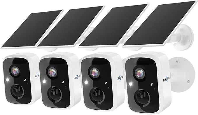 Hiseeu Solar Camera Security Outdoor, 4 Pack 100% Wireless 3K 4MP Surveillance Indoor WiFi Smart Cameras for Home Security Outside, PIR/AI Motion Detection, Waterproof, Color Night Vision, 2-Way Audio