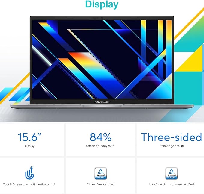 ASUS Vivobook 15 Laptop, 15.6" FHD+ Touchscreen, Intel Core 5 120U, 16GB RAM, 1TB SSD, Fingerprint, Backlit KB, HDMI, Wi-Fi 6, Windows 11 Home, Silver, Bundle with Thunderobot ML101 Wireless Mouse
