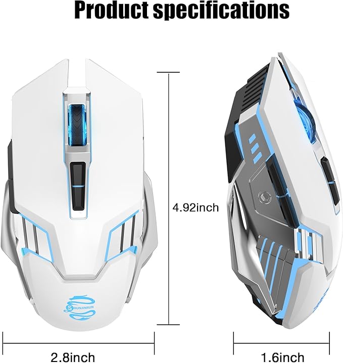 White Wireless Gaming Mouse Bluetooth Mouse with 3-Modes(BT5.0+BT3.0+2.4GHz), Rechargeable, RGB Backlit, Silent Click Computer Mouse for Laptop, PC, Macbook, iPad, Tablet, Chromebook, Games, Office