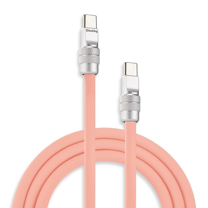 chubbycable Chubby 2.0 Fast Charging Cable Durable Soft Silicone USB C Cable 240W Extra Thick Charger Cord Compatible with iPhone 17-15 Series iPad, Pink, Type-C to Type-C, 4.9FT