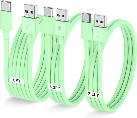 3-Pack Green [3.3FT+3.3FT+6FT] USB A to USB C Cable，USB to USB C Car Carplay Cable for iPhone Air 17 16e 16 15 Pro Plus Pro Max，for Galaxy S25/S24, for iPad Pro/Air/mini, for MacBook Pro/Air and More
