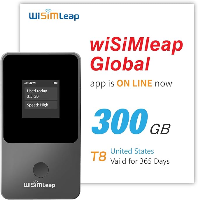 Global Travel Mobile Hotspot Device 4G Pocket Router No Roaming fee Built-in SIM Card No Need Physical Card No Contract 150 Countries Travel Portable WiFi Hotspot 300GB for US