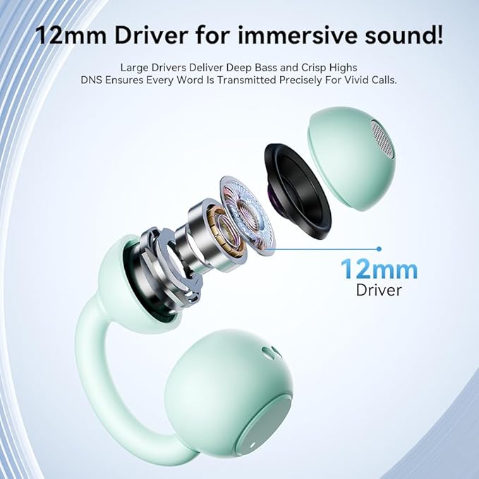 Open Ear Earbuds, Bluetooth 5.4 Clip On Headphones,with Mic, 56H Playtime, IPX5 Waterproof, Clip-On Fit, Clear Audio, for Small Ears, Workout Sports Running(Sky Blue)