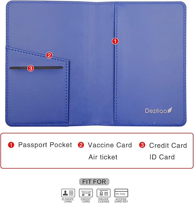 Deziliao Passport Wallet, Blue, Unisex, Faux Leather, Waterproof, Rfid Blocking, Slim, Lightweight, 20 Inch