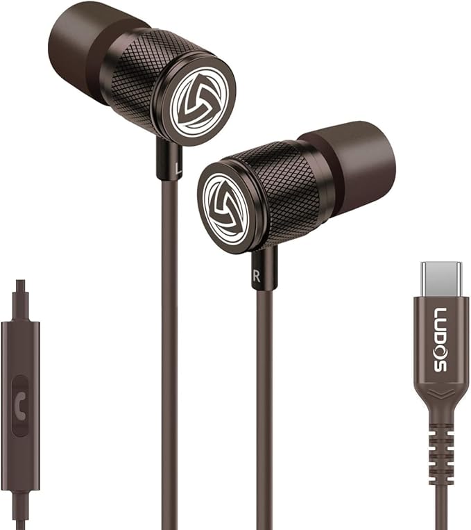 LUDOS Ultra USB C Headphones for iPhone 16 15 Pro Max Plus iPad Pro, 5 Years Warranty, Magnetic USB-C Earbuds for Samsung Galaxy S24 S23 Ultra S22 S21 FE S20 A55 A54 A53, USB Type C Earphones - Brown