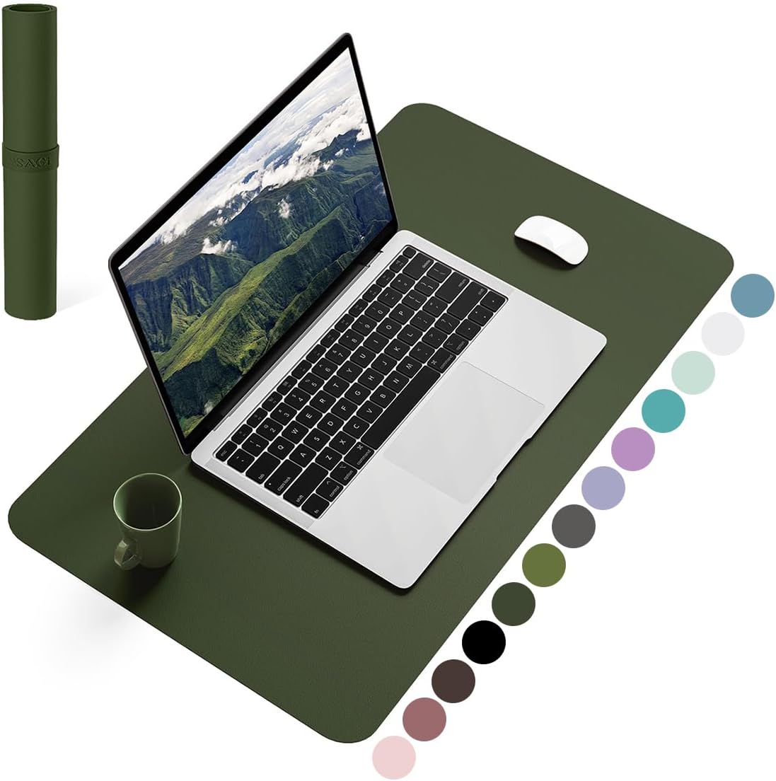 YSAGi Non-Slip Leather Desk Pad, Waterproof Laptop Computer Desk Keyboard Mat, Table Protector Blotter Mat, Large Mouse Pad for Office/Work/Home/Decor(Olive Green, 23.6" x 13.7")