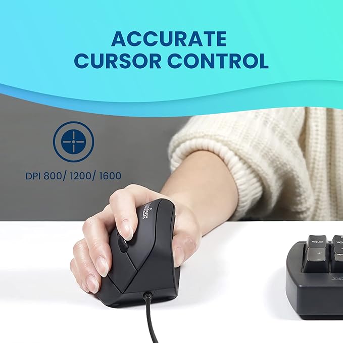 Perixx PERIMICE-515II Wired Ergonomic Vertical Mouse - 1000/1600 DPI - Right Handed Natural Ergonomic Vertical Design