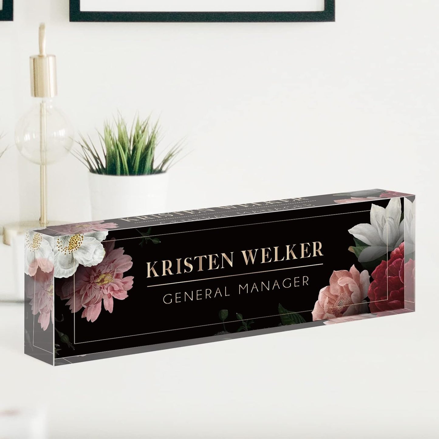 Desk Name Plate Personalized, Premium Hibiscus Acrylic Desk Name Plate, Personalized Name Plate for Desk, Office Decor for Women or Men Coworkers, Boss, Employee, Teacher