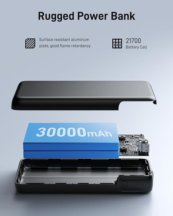 100W Power Bank, 30000mAh Laptop Portable Charger USB-C PD Fast Charging Laptop External Battery Pack for Dell,MacBook,HP,Asus,Lenovo,Steam Deck,Switch,iPhone,Galaxy, iPad and More