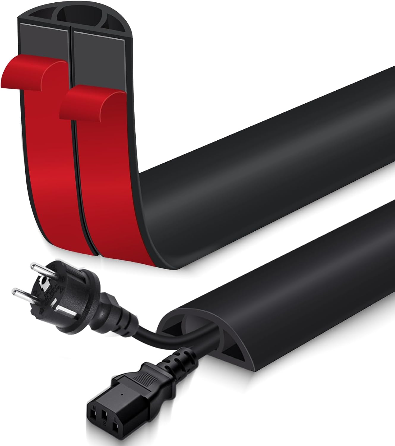 Floor Cord Cover for Wires on Floor Self Adhesive Cord Hider Floor Cable Management Wire Covers for Cords Protector Prevent Cable Trips Cord Cavity W 0.47" x H 0.27", Black, 20Ft