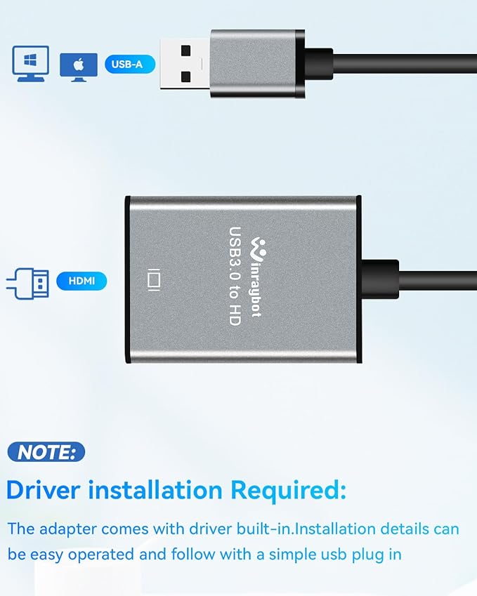 USB to HDMI Adapter for Laptop,USB hub,USB A 3.0 to HDMI Display Expander (USB 3.0-Silver)
