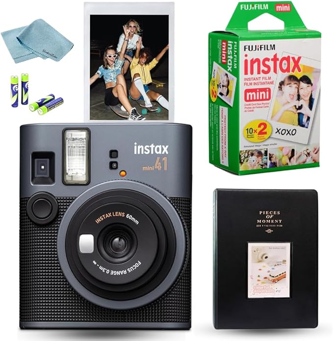 FUJIFILM Mini 41 Instant Film Camera Bundle – Instant Photo Camera with Fujifilm Mini Film (20 Sheets), Photo Album, Batteries, Cleaning Cloth & Accessories – Great Gift for Kids, Teens & Beginners