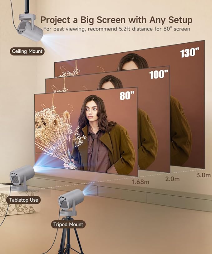 【Electric Focus】Magcubic Mini Projector 4K Support, Smart Projector with WiFi 6 and Bluetooth 5.4, 5W Soundbase Speaker, 180° Rotation, Portable Proyector for Home Theater HY300 Ultra (Grey)