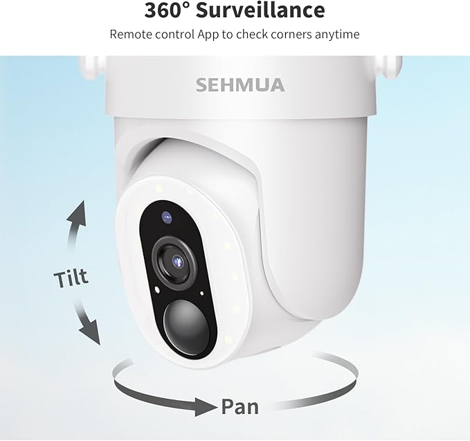SEHMUA Solar Security Cameras Wireless Outdoor with 500-Lumen Super-Bright LEDs Spotlights, 2K 360° View Outdoor Camera Wireless, Color Night Vision, PIR Motion Detection,2-Way Audio