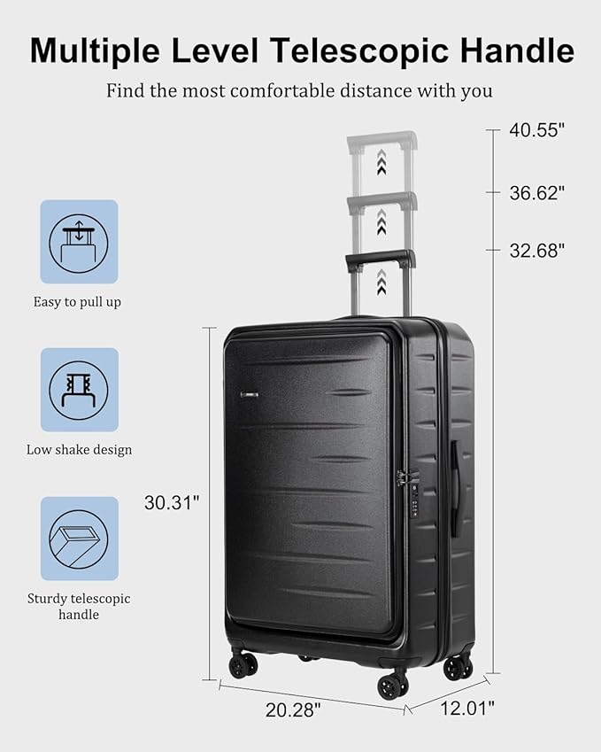 Expandable Checked Luggage, 28 Inch Luggage with Spinner Wheels, Lightweight ABS+PC Hard Shell Large Suitcase with Top Opening, TSA Lock (Black, 1PC)