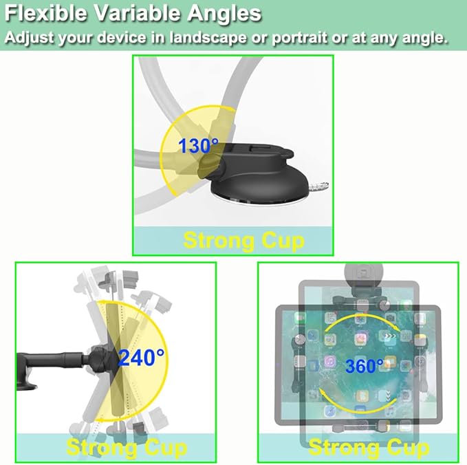 Car Truck Windshield Tablet Mount for 4-13" iPad Phone, Gooseneck 16" Long Arm Car Dashboard Holder with Lock Suction Cup & Anti Shake for iPad Pro 12.9 Air Mini, Galaxy Z Fold 4 3, Fire HD