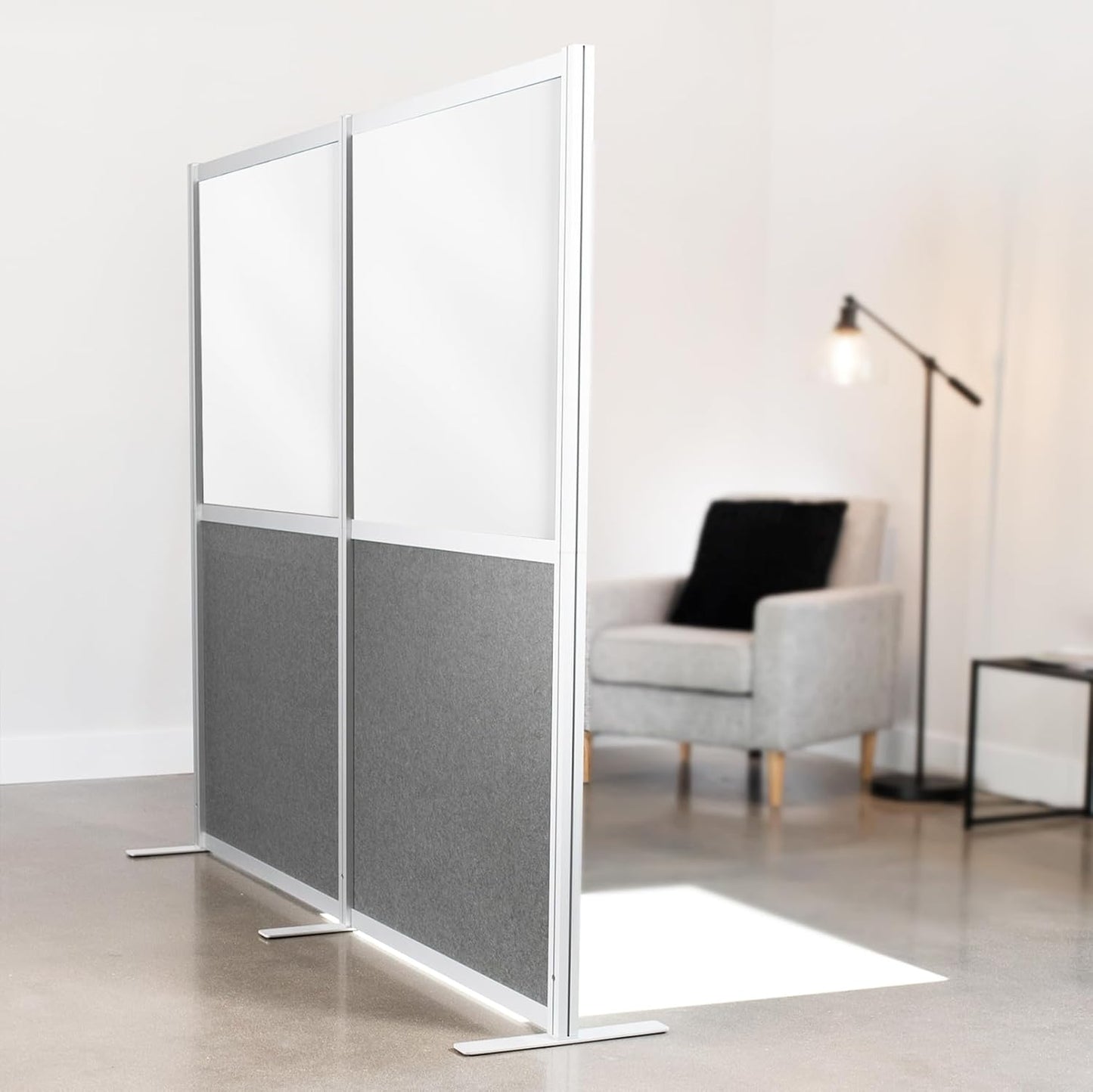 VIVO Modular Wall System, 2 PET and Whiteboard Panels, Professional Office Cubicle Dividers, Freestanding Privacy-Screen, 66 inches High, White and Dark Gray, PP-MWS63WB