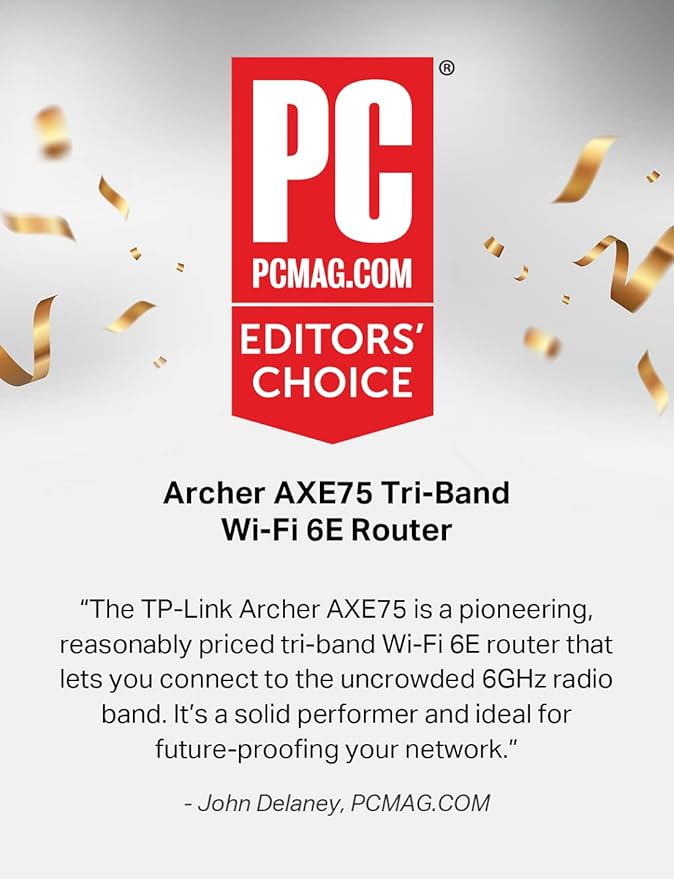 TP-Link AXE5400 Tri-Band WiFi 6E Router (Archer AXE75)- Gigabit Wireless Internet for Gaming, VPN, OneMesh, WPA3