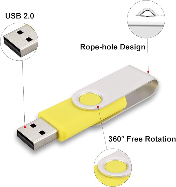 10pcs 32GB USB Flash Drives, Alihelan USB 2.0 Thumb Drive Pen Drive Bulk Swivel Memory Stick 32 GB Fold Storage Jump Drive Zip Drive, 10 Pack Yellow