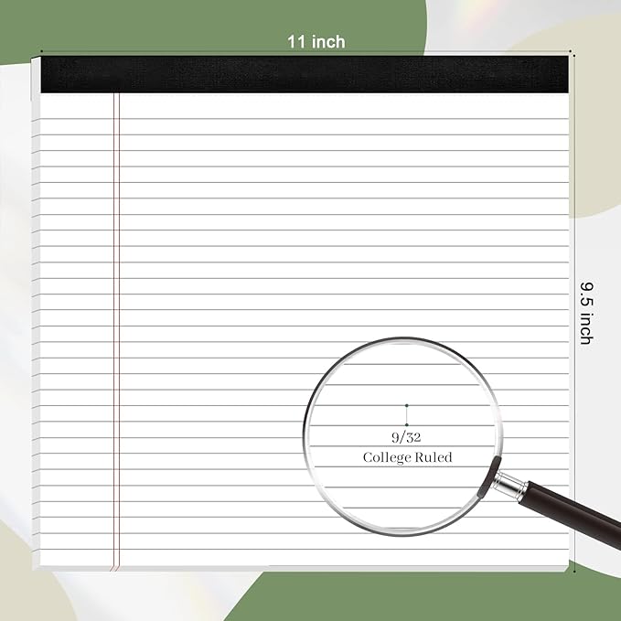 3 Pack Legal Pads 11 x 9.5 College Ruled White Paper Note Pad Narrow Ruled 30 Sheets Notepads Perforated Writing Pad Clear Print Horizontal Pads of Paper