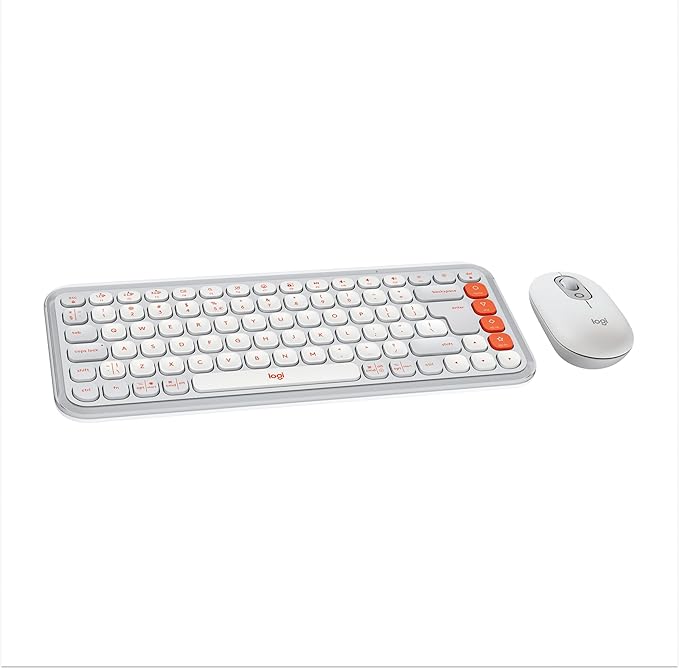 Logitech POP ICON Combo, Bluetooth Keyboard and Mouse Combo, Comfortable Typing, programmable Keys and Buttons, Quiet clicks, Easy-Switch up to 3 Devices - Off-White