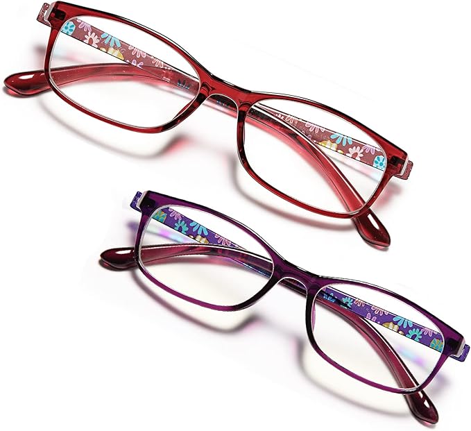 EYEURL 2 Pack Reading Glasses for Women Blue Light Blocking Computer Reader 1.50 Rectangular Frames Lightweight TR90 Flexible Eyeglasses Anti Glare UV Ray Eyestrain