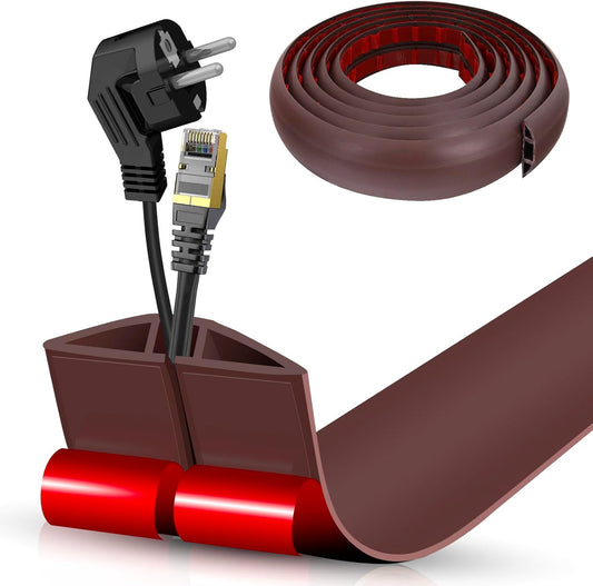 Floor Cord Cover Self Adhesive Cord Hider,10FT Cable Management, Extension Strip Protector for Wires, Prevent Cable Trips for Offices, Gyms, Exhibitions Cavity:0.47"(W) x 0.35"(H) Coffee