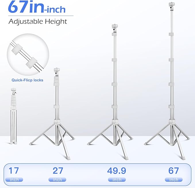 Sensyne 67" Phone Tripod & Selfie Stick, Extendable iPhone Tripod Stand with Wireless Remote and Phone Holder, Compatible with Cell Phone, Camera (Silver)