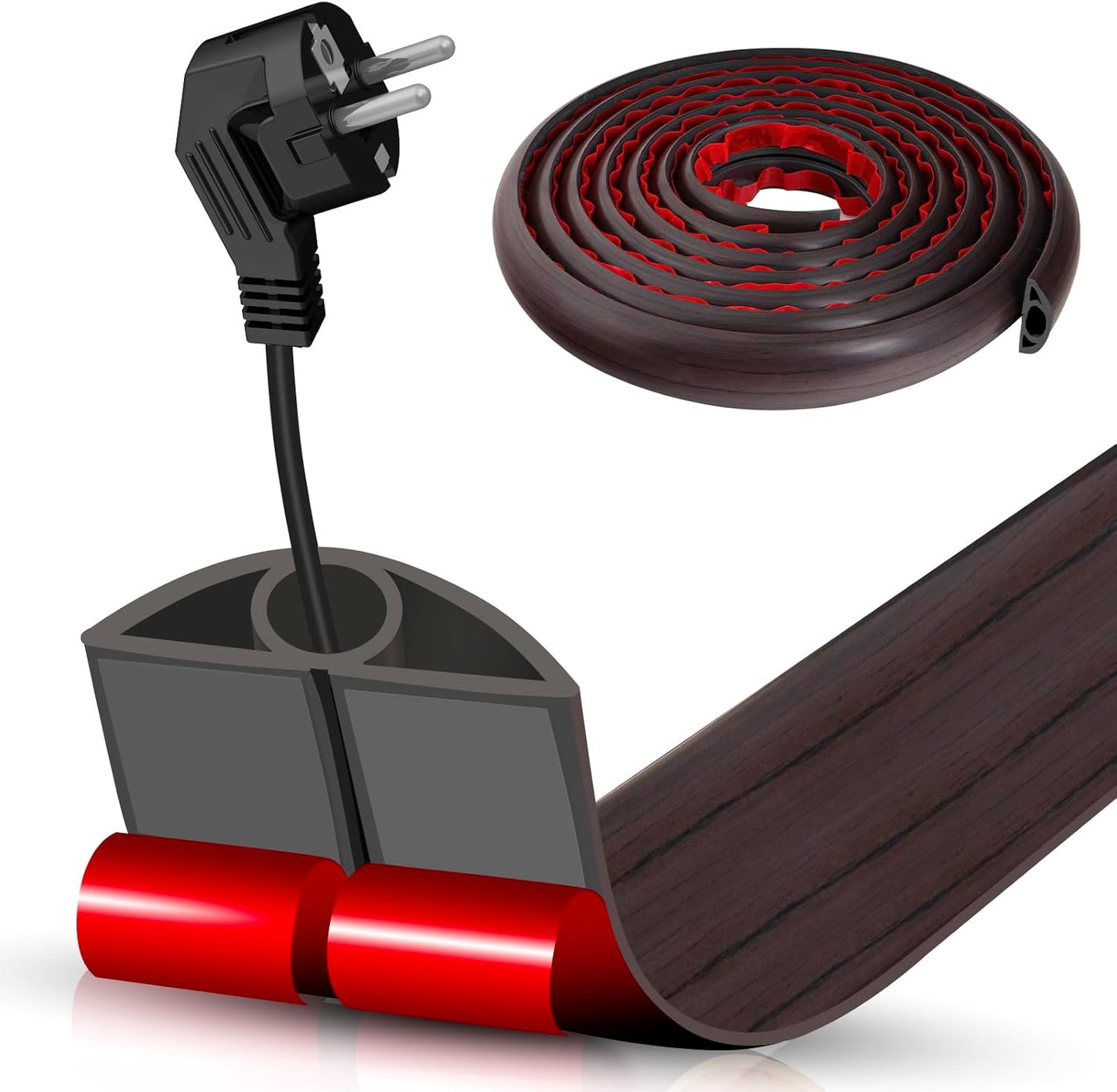 Floor Cord Cover Self Adhesive Cord Hider,10FT Cable Management, Extension Strip Protector for Wires, Prevent Cable Trips for Offices, Gyms, Exhibitions Cavity:0.3"(W) x 0.28"(H) Black Wood