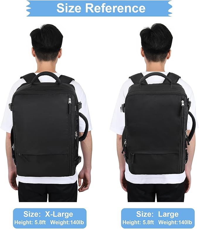 Hanples Travel Backpack for Women Men Large Carry On Person Item Flight Approved 17 In Laptop Backpack Waterproof anti theft Casual Luggage with 2 Toiletry Bag(Black)