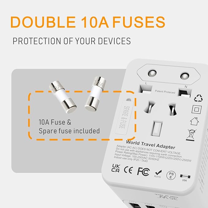 Universal Travel Adapter Worldwide- 35W GaN III/PD Fast Charge European Travel Plug Adapter with 3 USB-C& 2 USB-A Ports, International Power Adapter for US to Europe UK AUS Japan(Type C/G/A/I) (white)