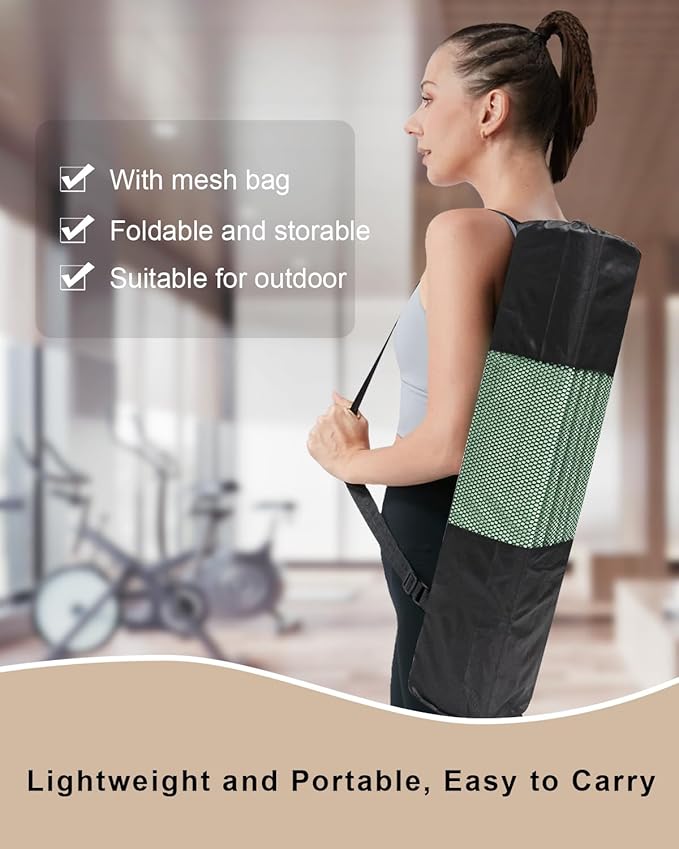 Foldable Yoga Mat 10mm Thick Wide Exercise Mat Non Slip Workout Mat for Home Gym, Travel, with Yoga Carrying Bag